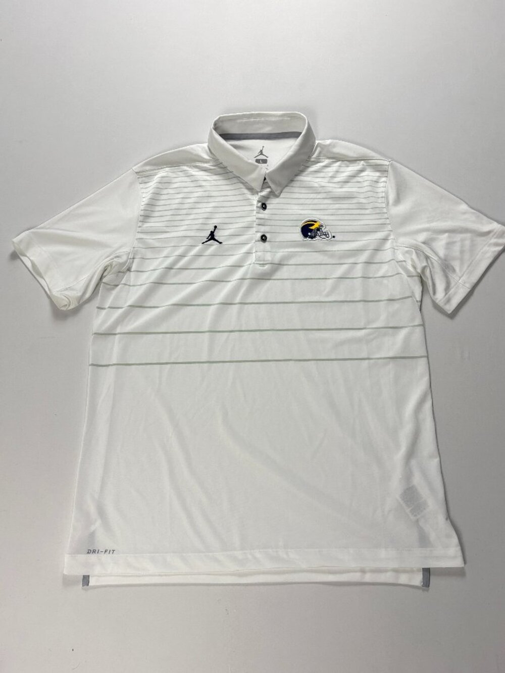 University Michigan Jordan Mens Football Helmet Polo White Sz L Nike Stripe UM